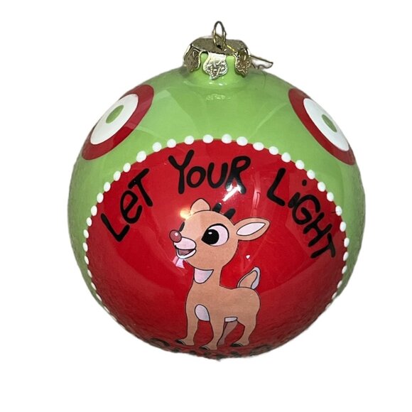 CHRISTMAS Ball Ceramic 4" 'Let Your Light Shine' Rudolph the Red Nosed Reindeer - Picture 4 of 8